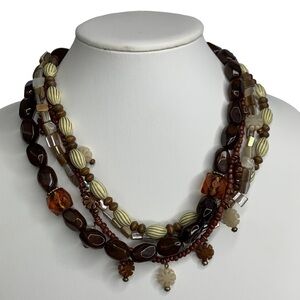 Chico’s Four Strand Tortoise Shell Necklace Multiple Stones & Flowers 11” + ext